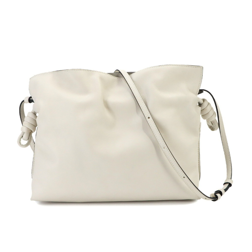 LOEWE Flamenco Clutch Medium Shoulder Handbag Leather White Gold Hardware Bag